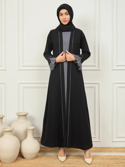Black & Grey Panel Abaya