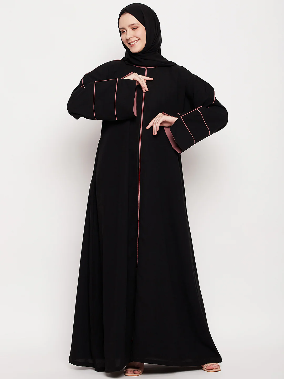 Black Abaya with Pink Piping