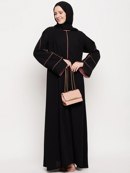 Black Abaya with Pink Piping
