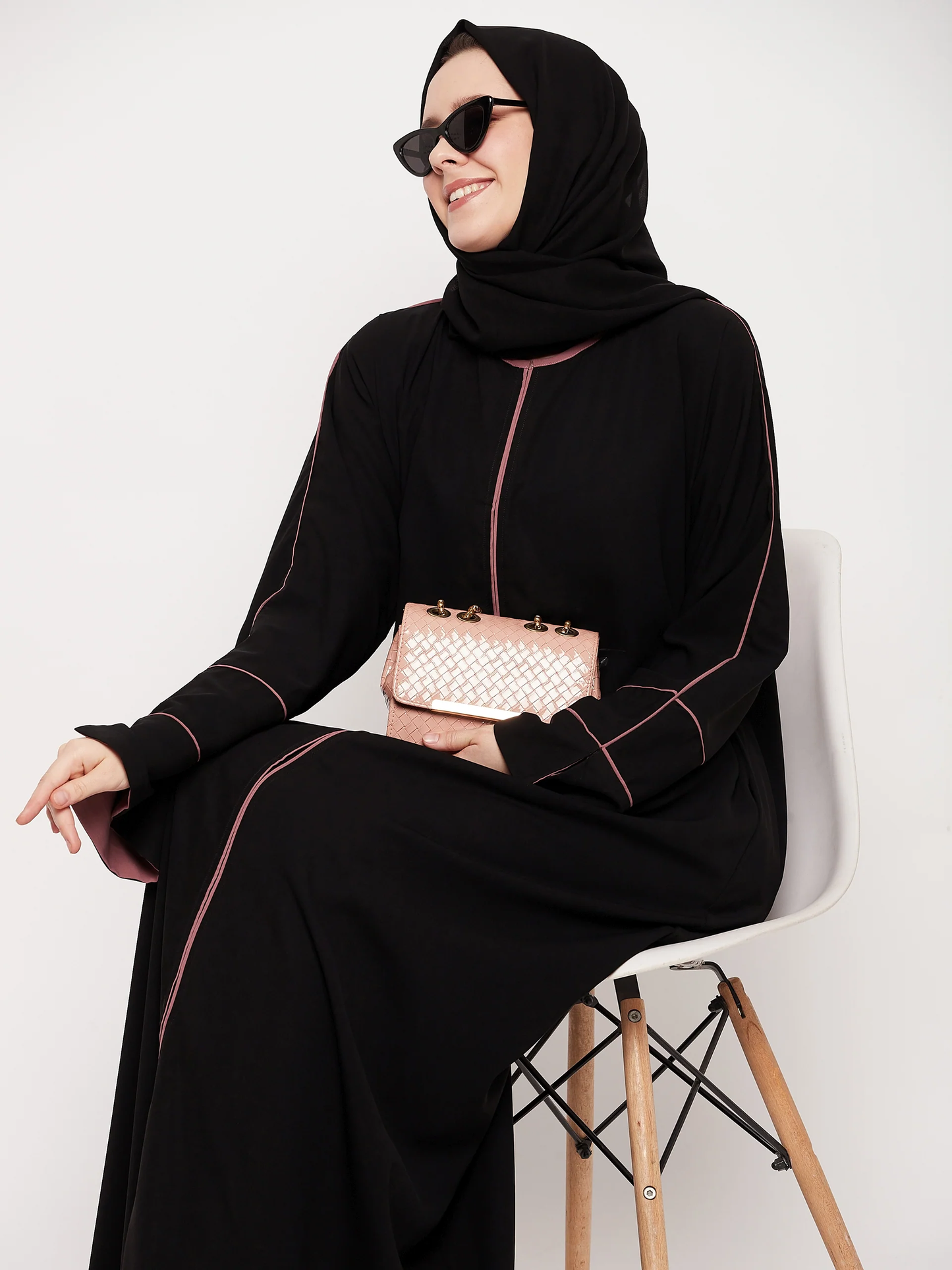 Black Abaya with Pink Piping
