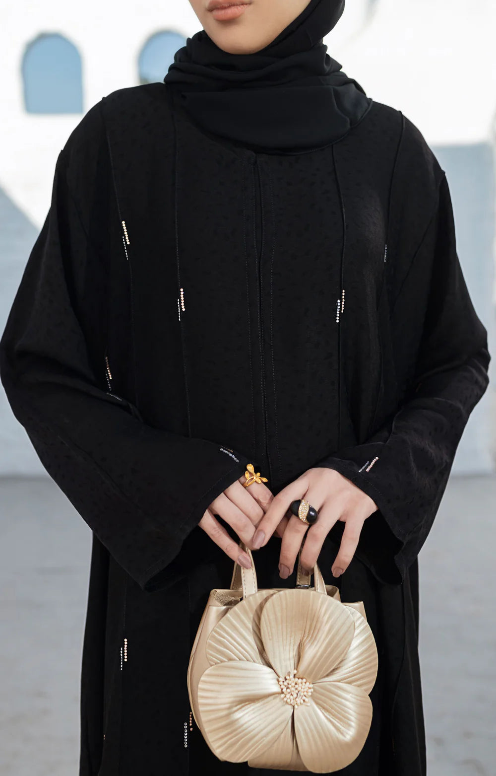 Black Abaya with Delicate White Embroidery