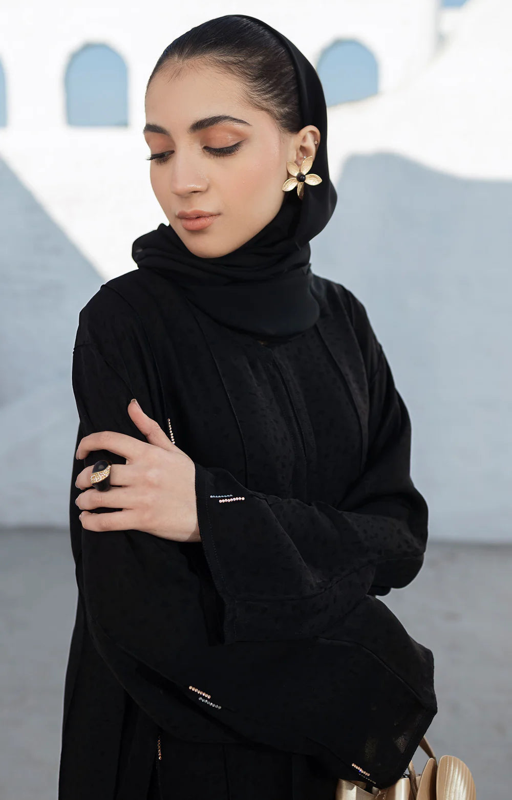 Black Abaya with Delicate White Embroidery
