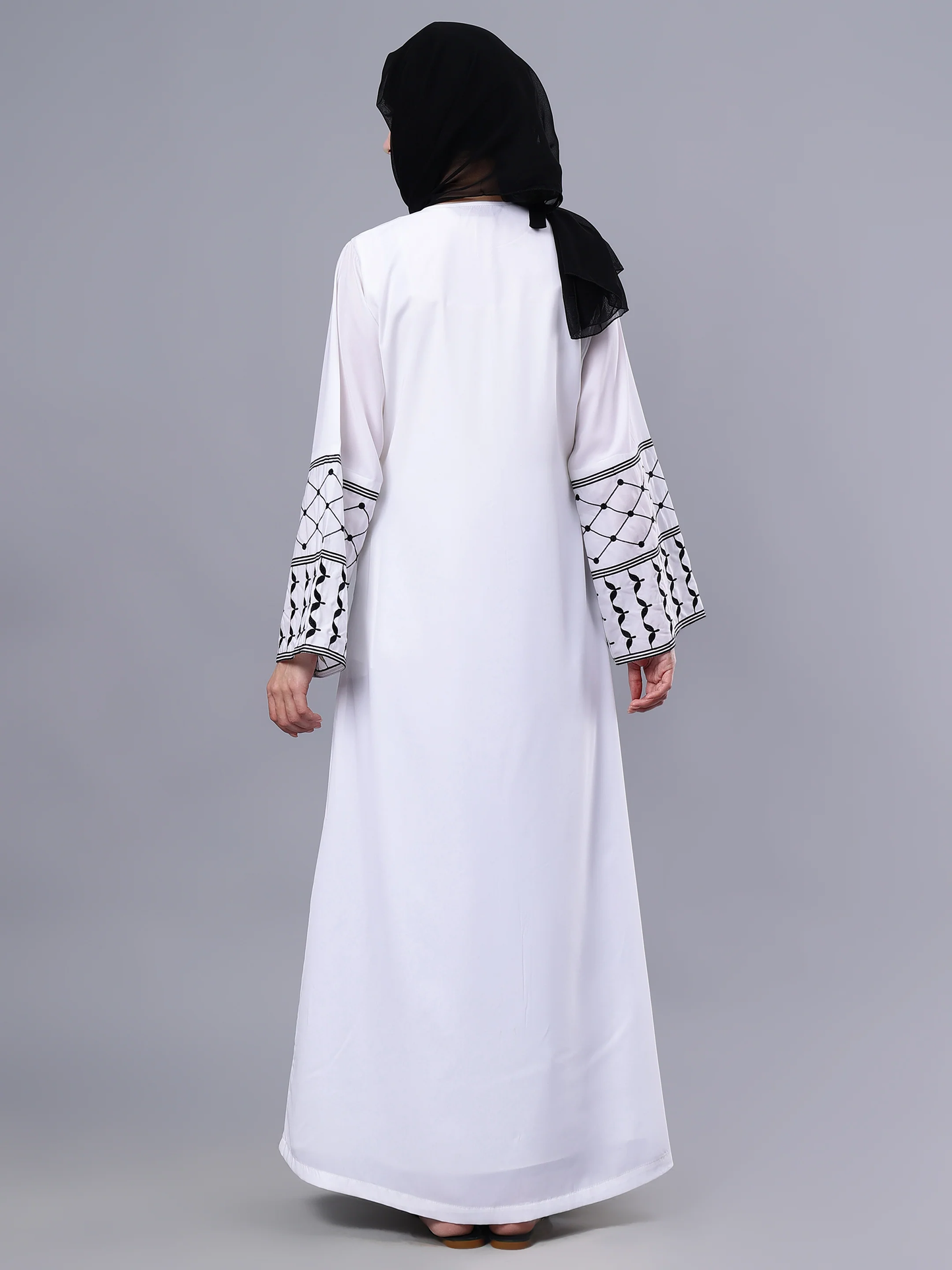 White Abaya with Embroidered Sleeves