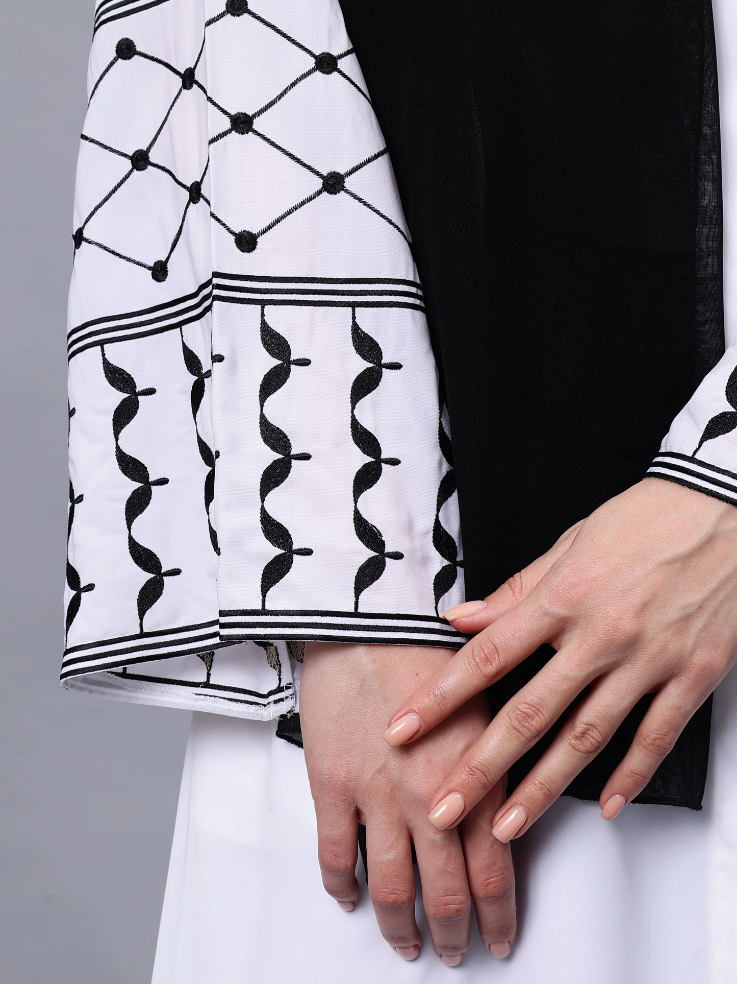 White Abaya with Embroidered Sleeves