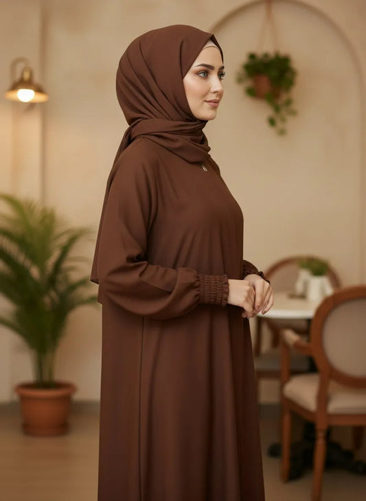 Brown Front-Zip Abaya