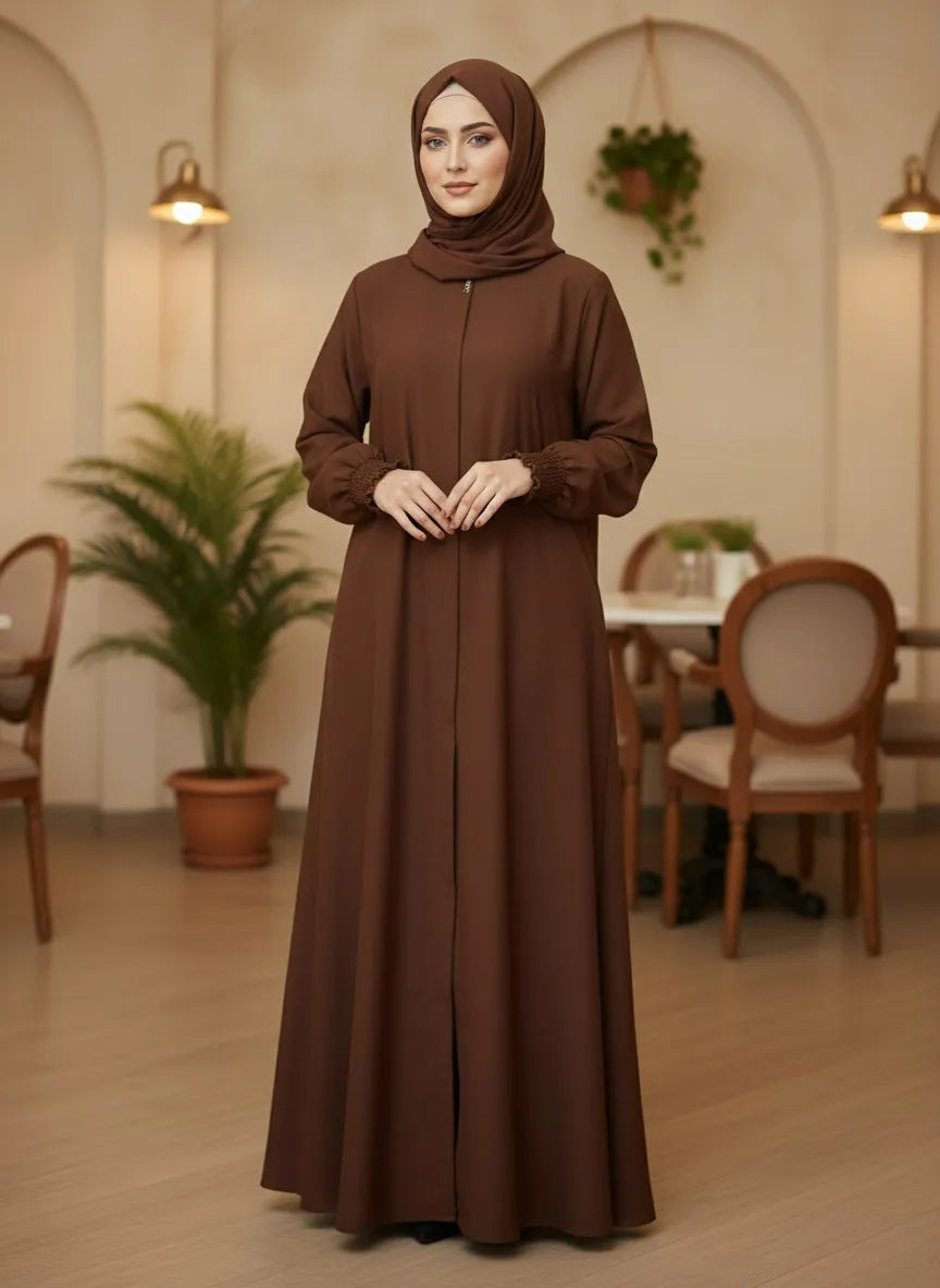 Brown Front-Zip Abaya