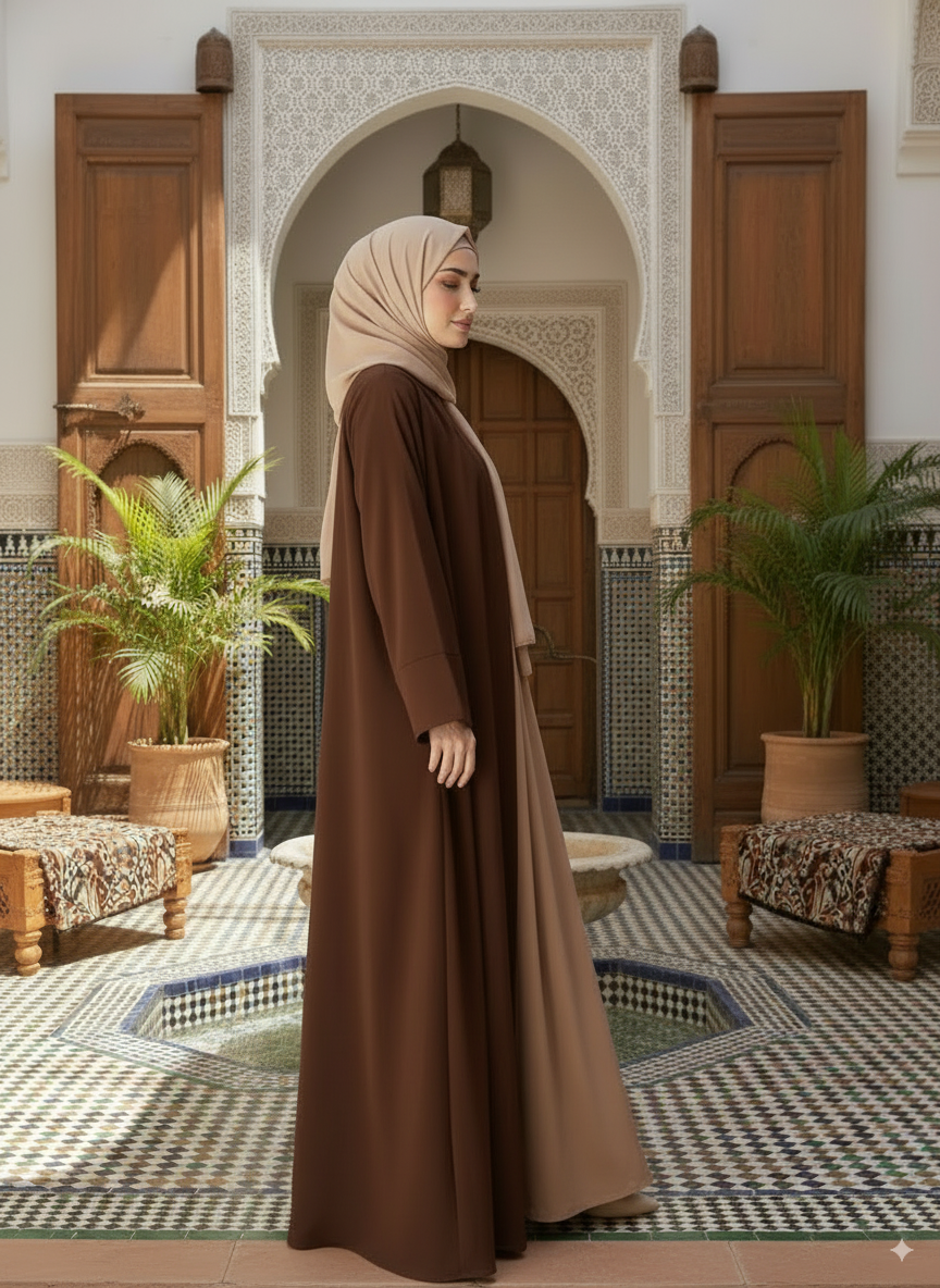 Brown Peach Double Layer Abaya (Best Selling Abaya)