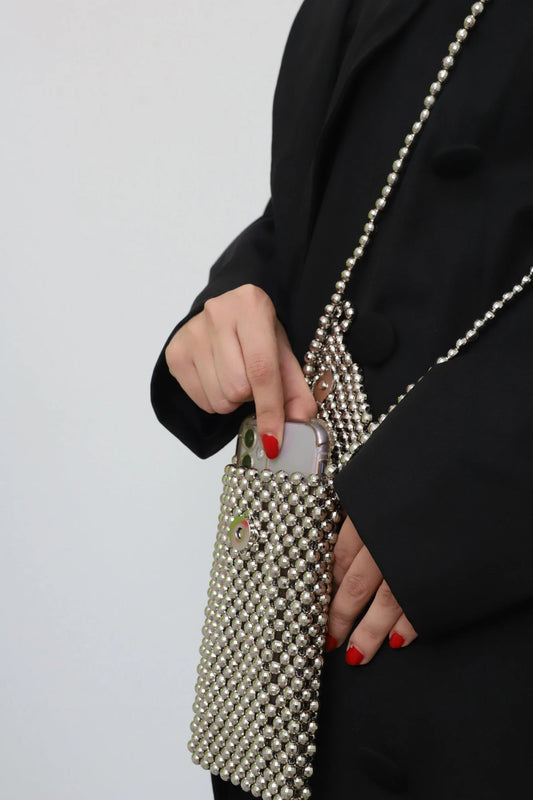 Silver Beaded Mobile Crossbody