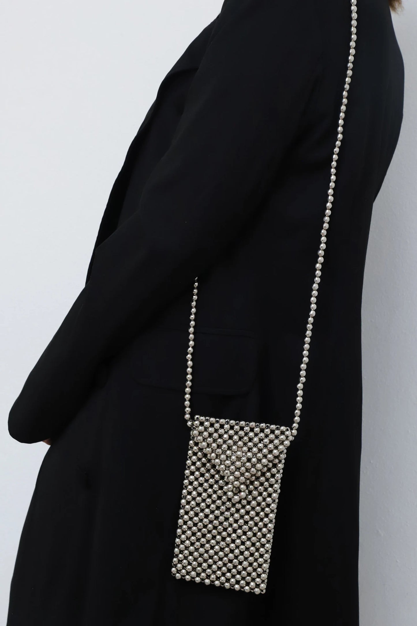 Silver Beaded Mobile Crossbody