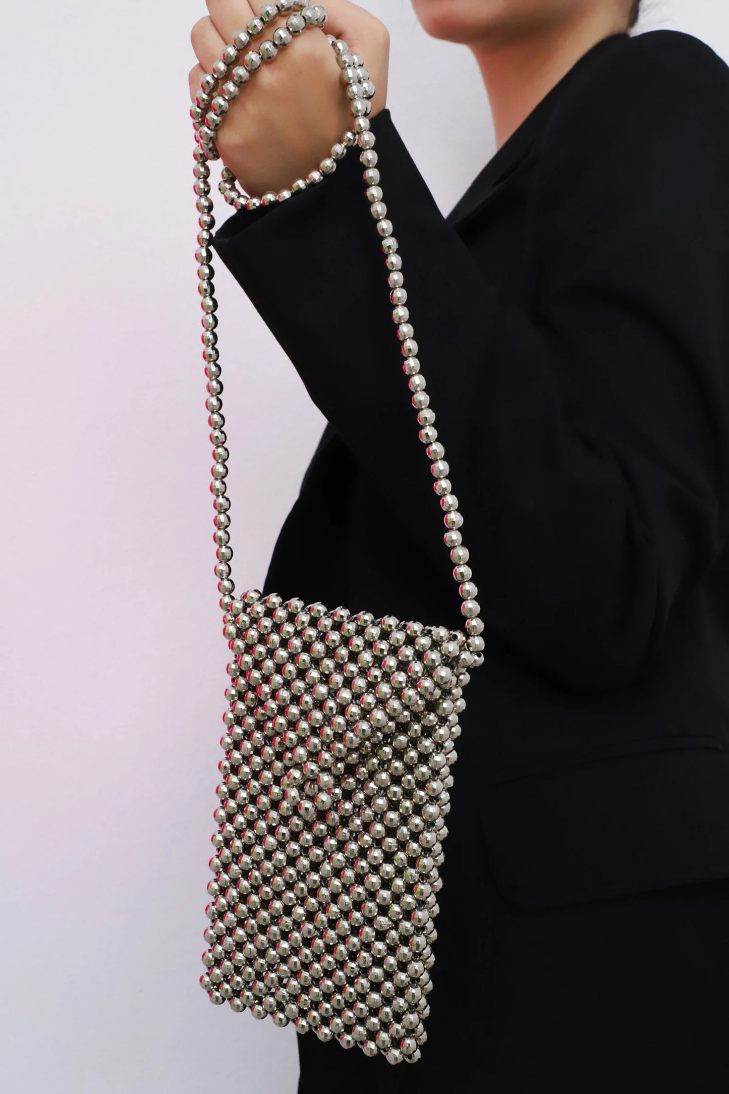 Silver Beaded Mobile Crossbody