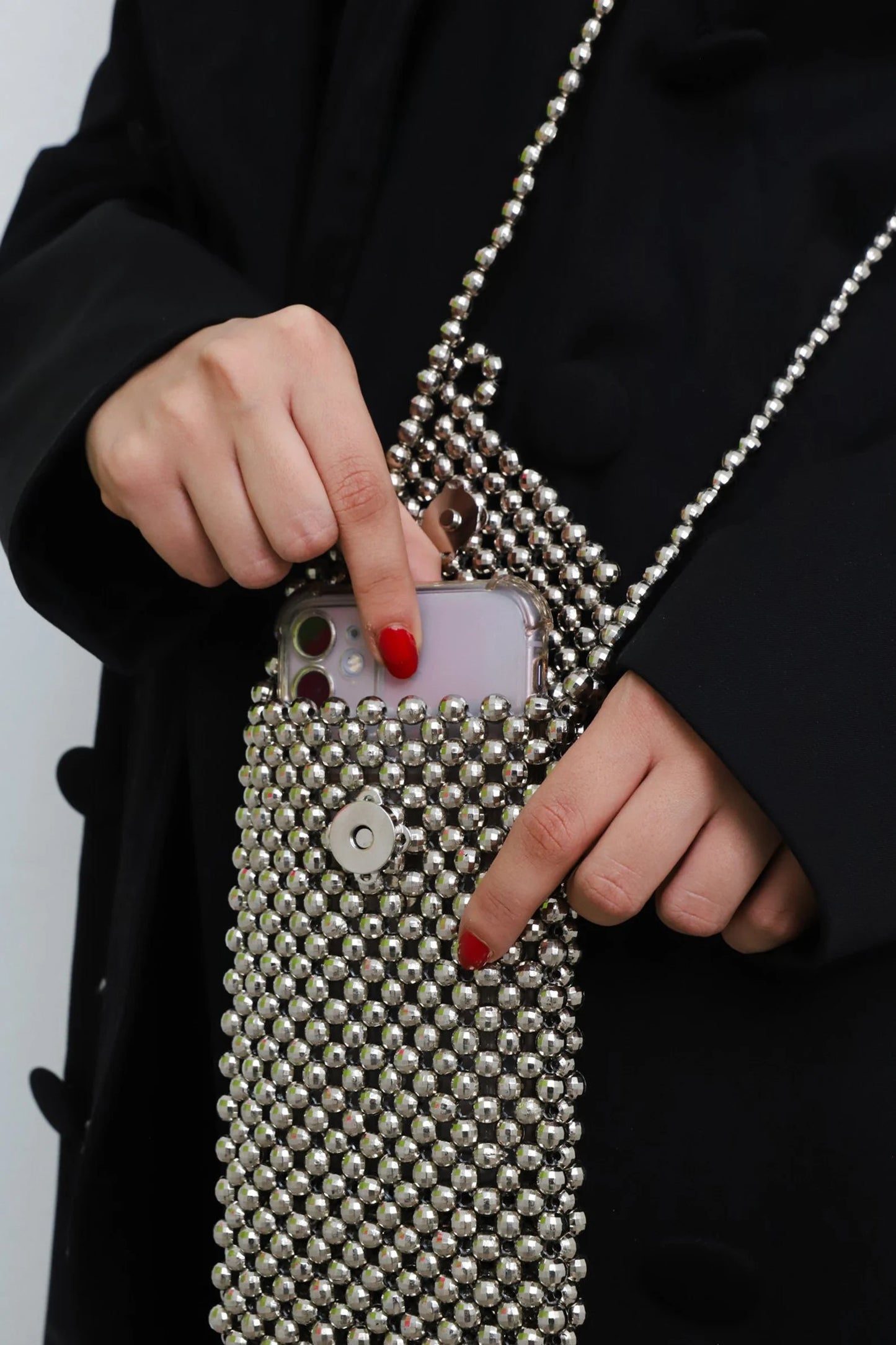 Silver Beaded Mobile Crossbody