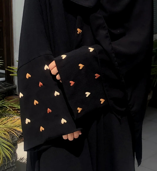 Black Abaya with Multi-Color Heart Embroidery