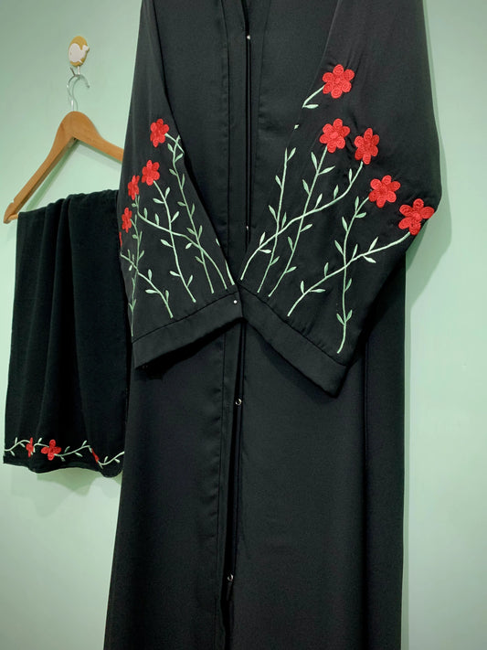 Black Bloom Embroidery Abaya