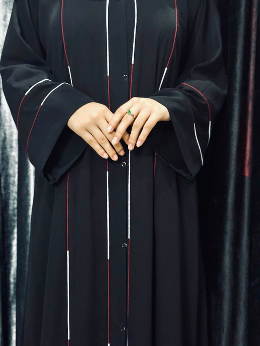 Black Abaya with Double-Line Piping