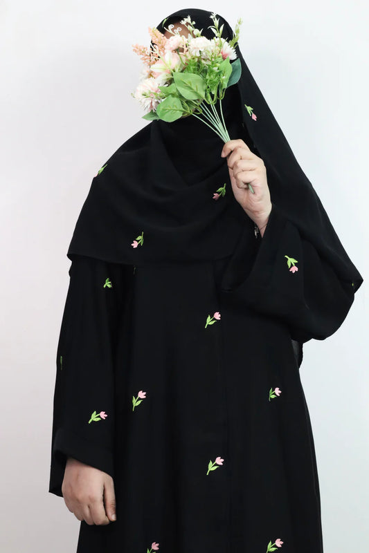 Black Abaya with Floral Embroidery