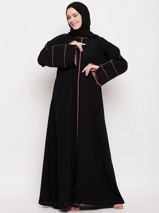 Black Abaya with Pink Piping