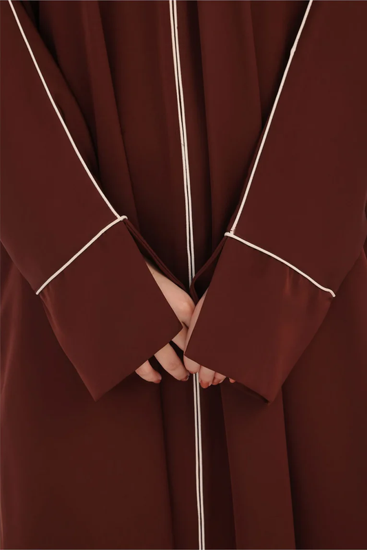 Brown Abaya with White Piping & Pockets