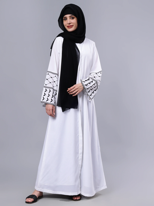 White Abaya with Embroidered Sleeves
