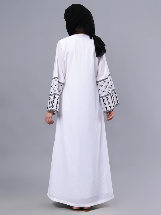White Abaya with Embroidered Sleeves