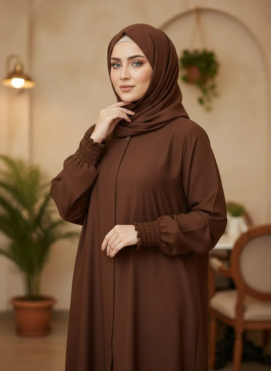 Brown Front-Zip Abaya
