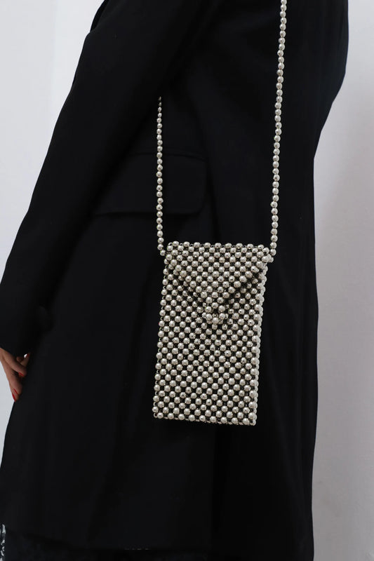 Silver Beaded Mobile Crossbody