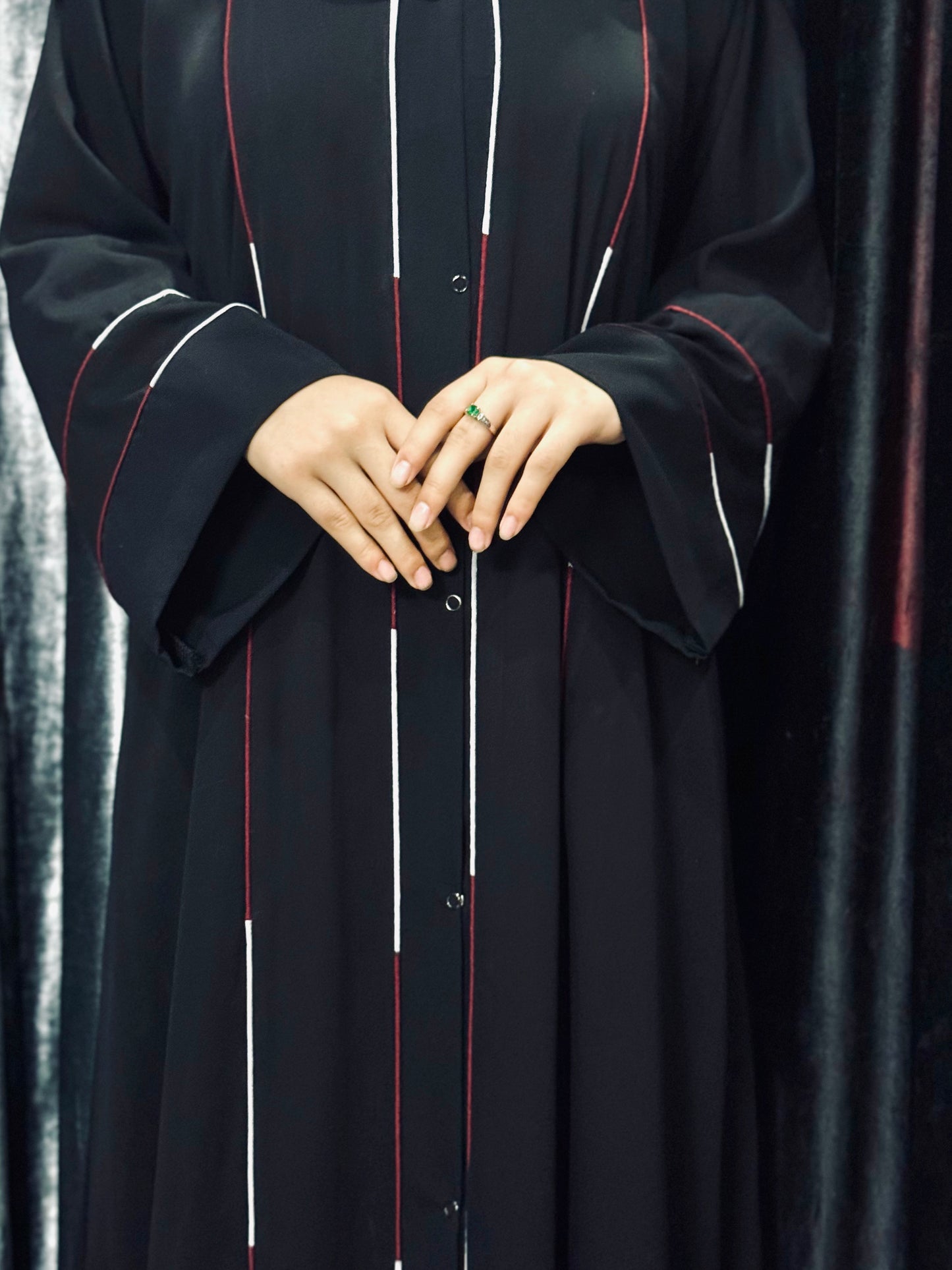 Black Abaya with Double-Line Piping