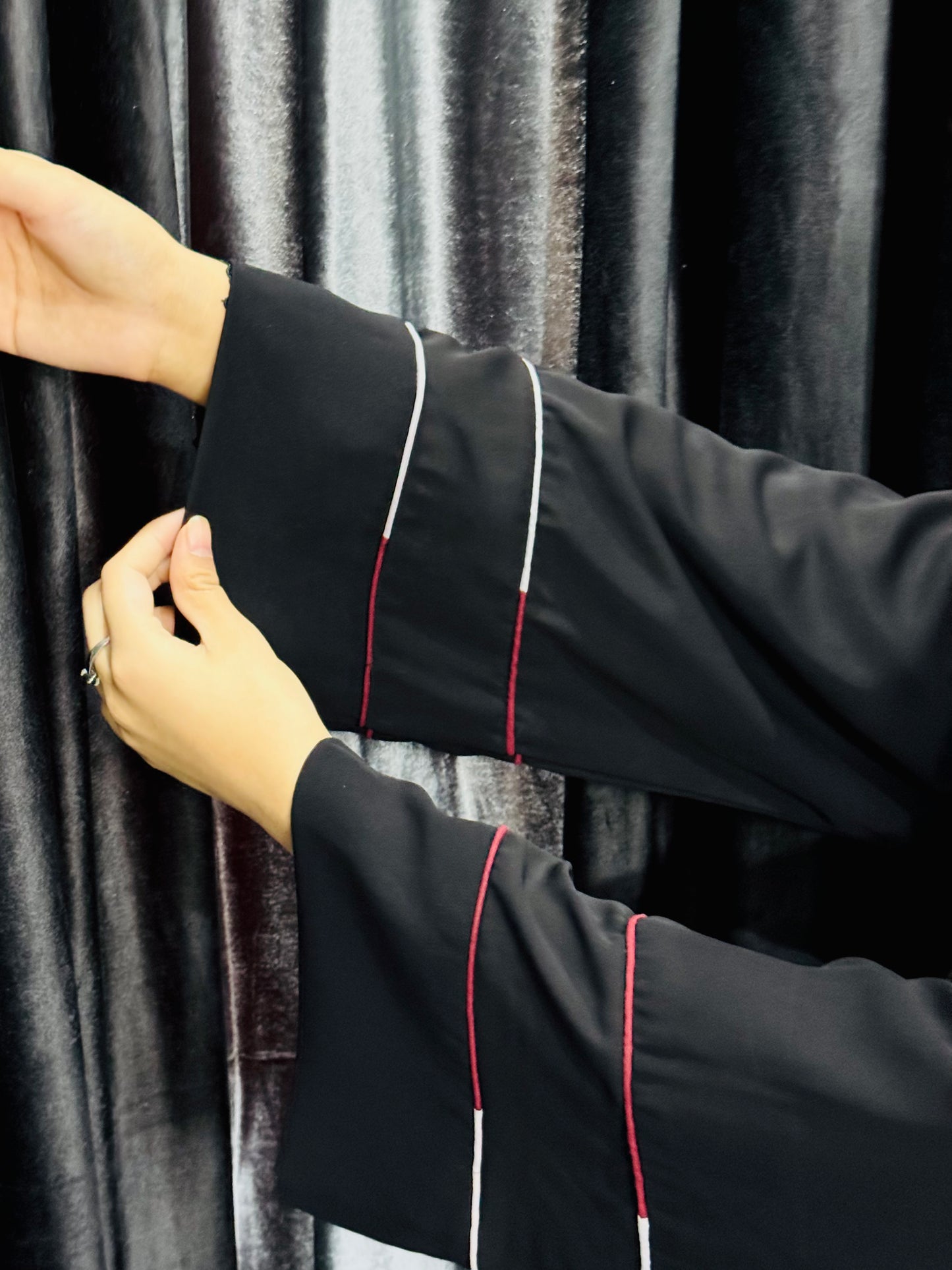 Black Abaya with Double-Line Piping