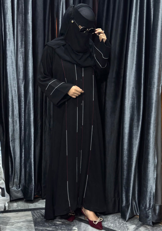 Black Abaya with Double-Line Piping