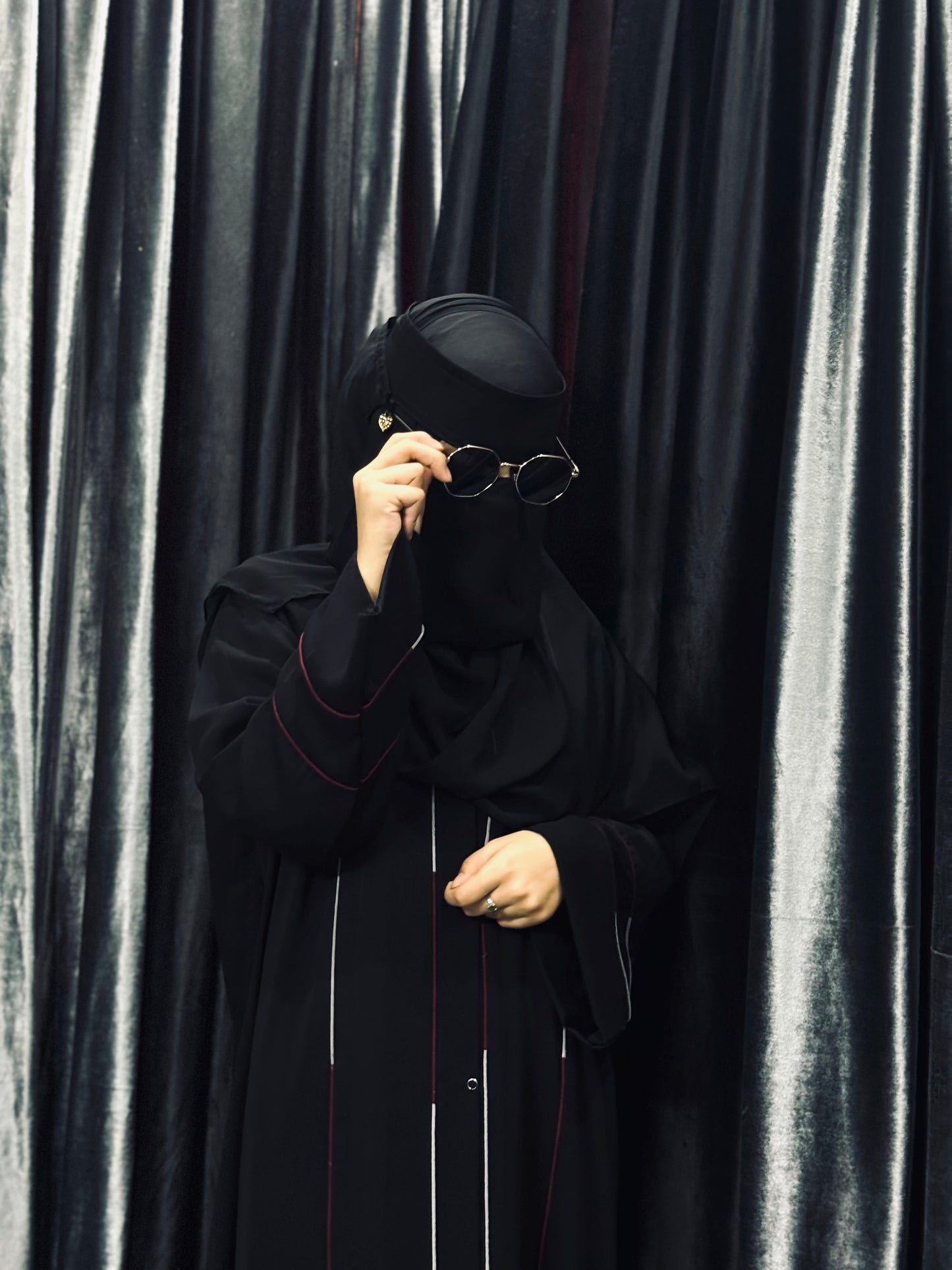 Black Abaya with Double-Line Piping