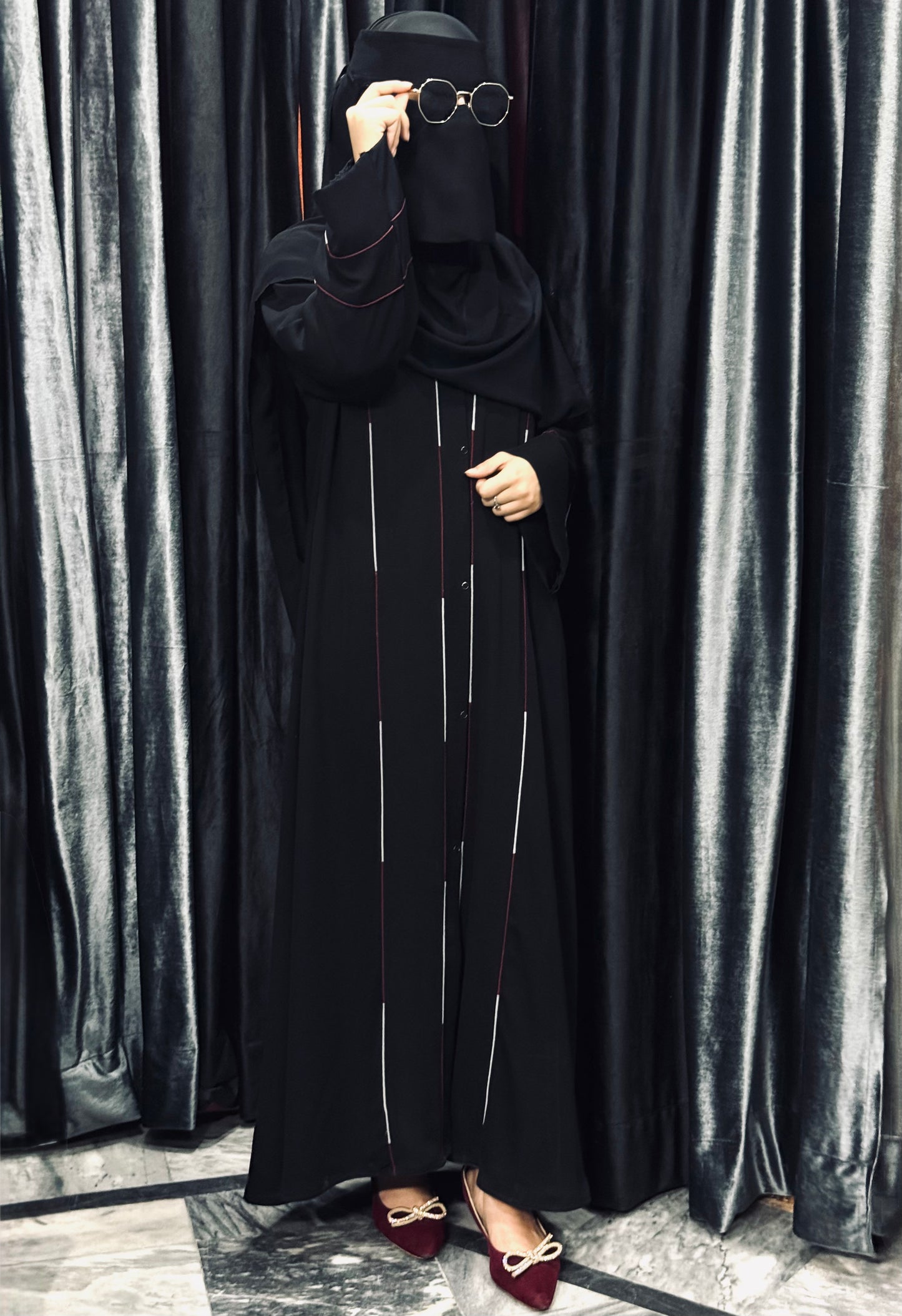 Black Abaya with Double-Line Piping