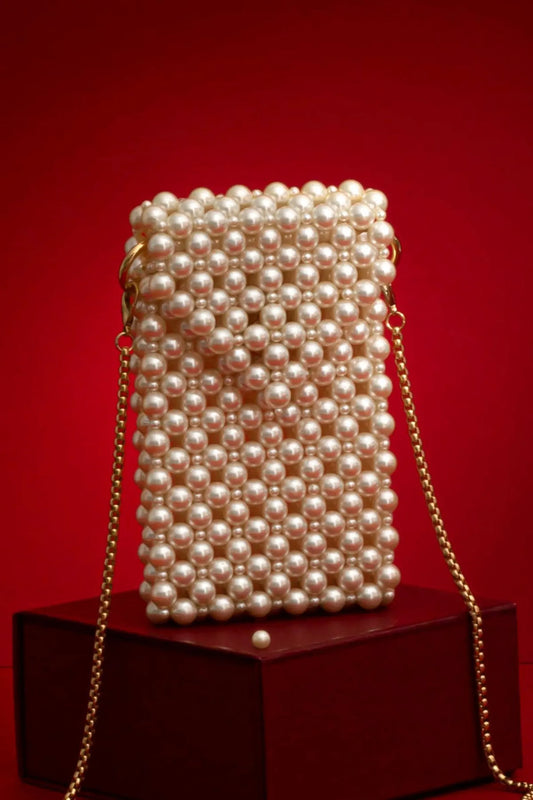 White Classic Pearl Crossbody Mobile Bag