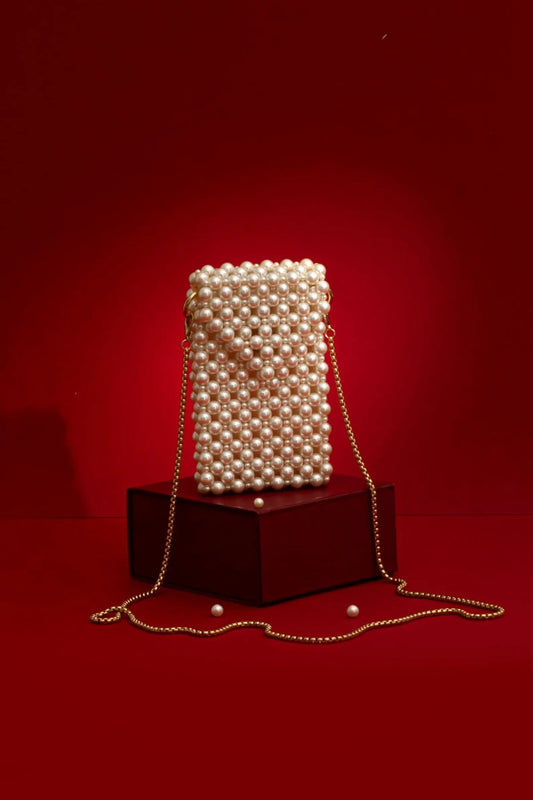 White Classic Pearl Crossbody Mobile Bag