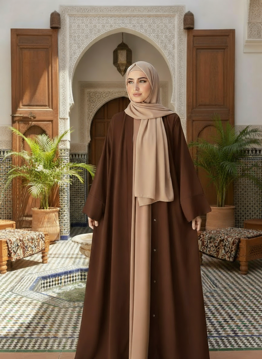 Brown Peach Double Layer Abaya (Best Selling Abaya)